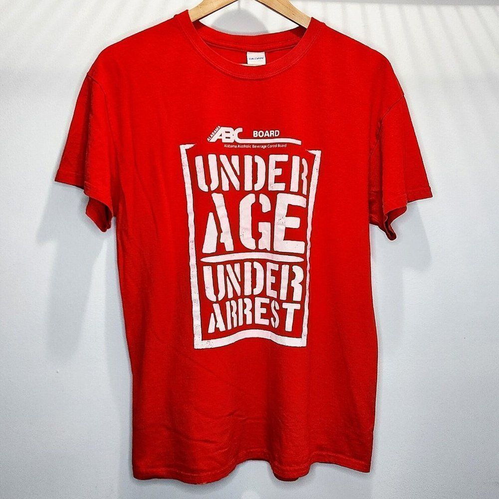 Under‎ Age Under Arrest ABC Board Shirt Red Drinking Fun Pop Culture Size Large